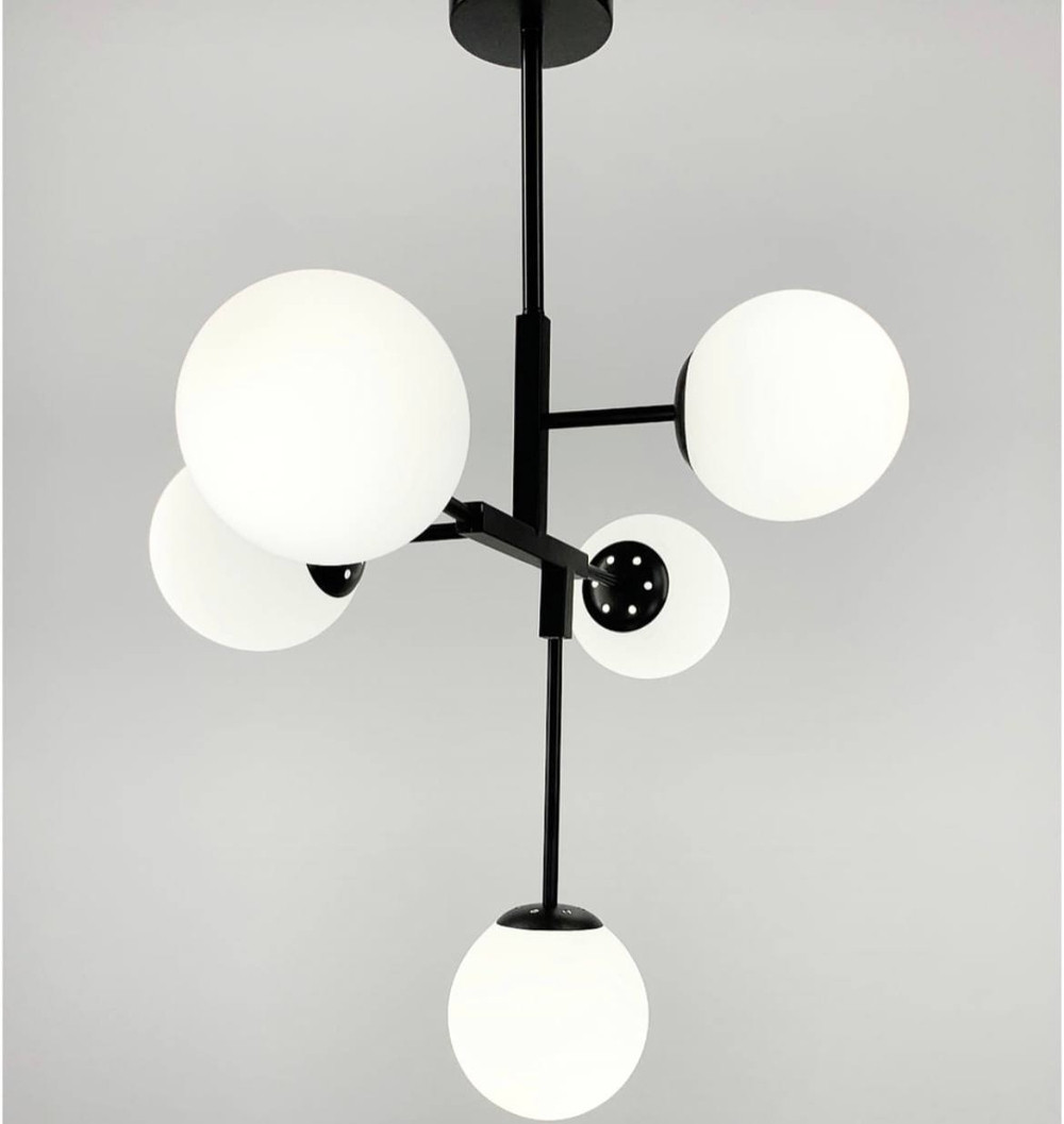 Каскадна люстра у чорному каркасі з білими плафонами AOC 17/5 BK+WH, фото 1