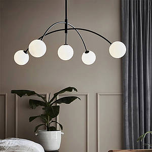 Люстра MOBIS з 5 плафонами та чорним корпусом S 18/5 BK+WT