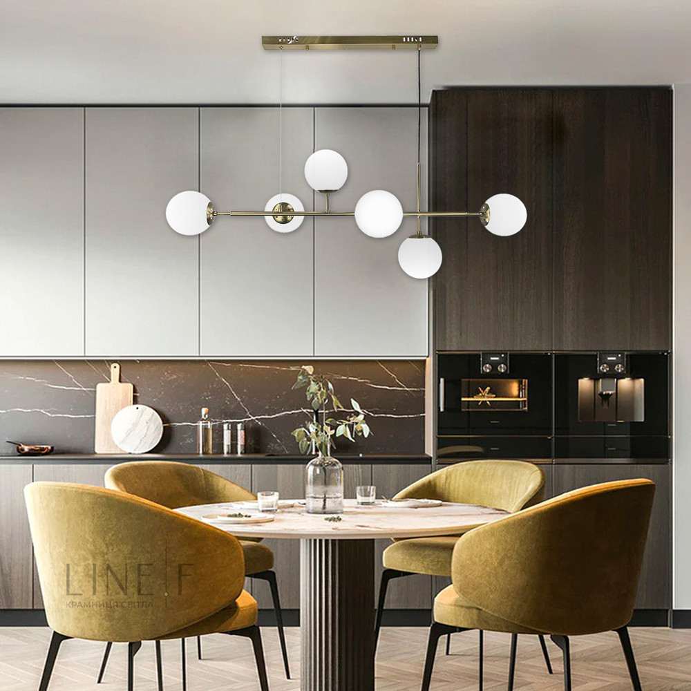 Подовжена люстра з латуні на 6 плафонів (тип В) SGJ 7/6B AB+WT, фото 1