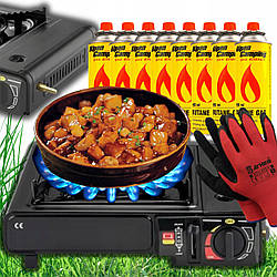 Плита газова портативна Stalireko + 4x балонів Туристична газова плита 2в1 Портативна плита газова