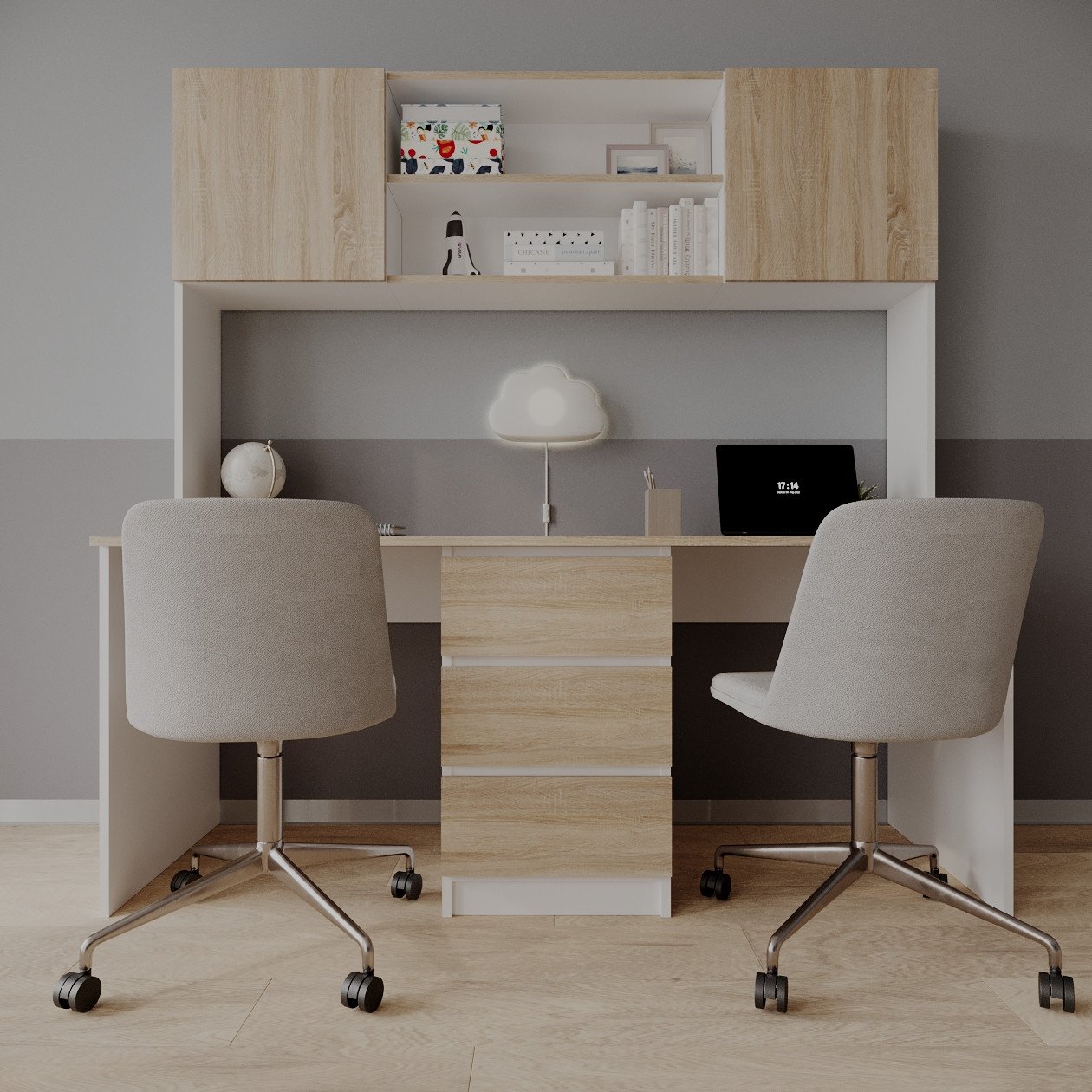 Стіл письмовий Сиріус на дві робочі зони Білий + Дуб Сонома, фото 1