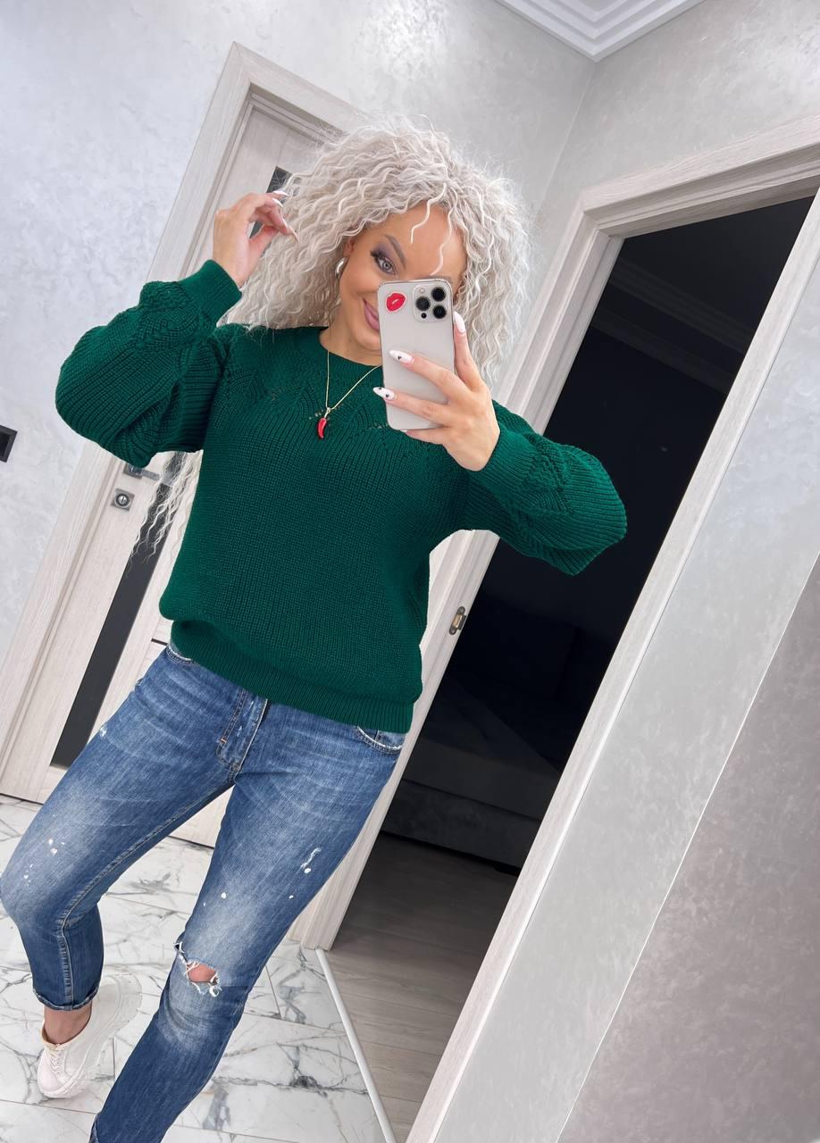 Теплий жіночий светр із візерунком напіввовна, фото 1