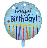 Фольгована кулька коло Happy Birthday свечи 18" Китай
