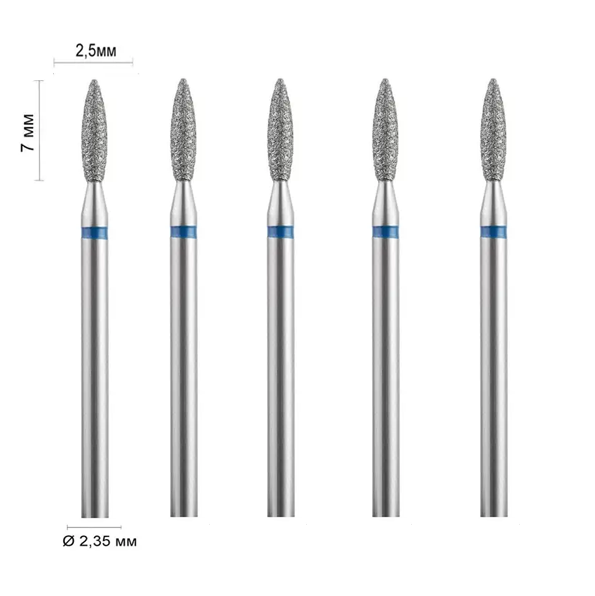 Набір алмазних фрез Ø 2,5 мм 243 полум'я, синя насічка 524-025 DLX, 5 шт, фото 1