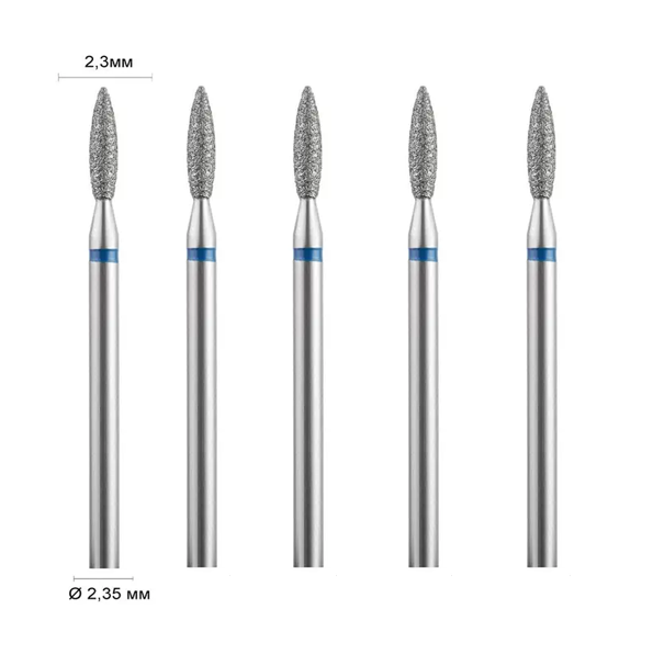 Набір алмазних фрез Ø 2,3 мм 242 полум'я подовжене, синя насічка 524-023 DLX, 5 шт, фото 1
