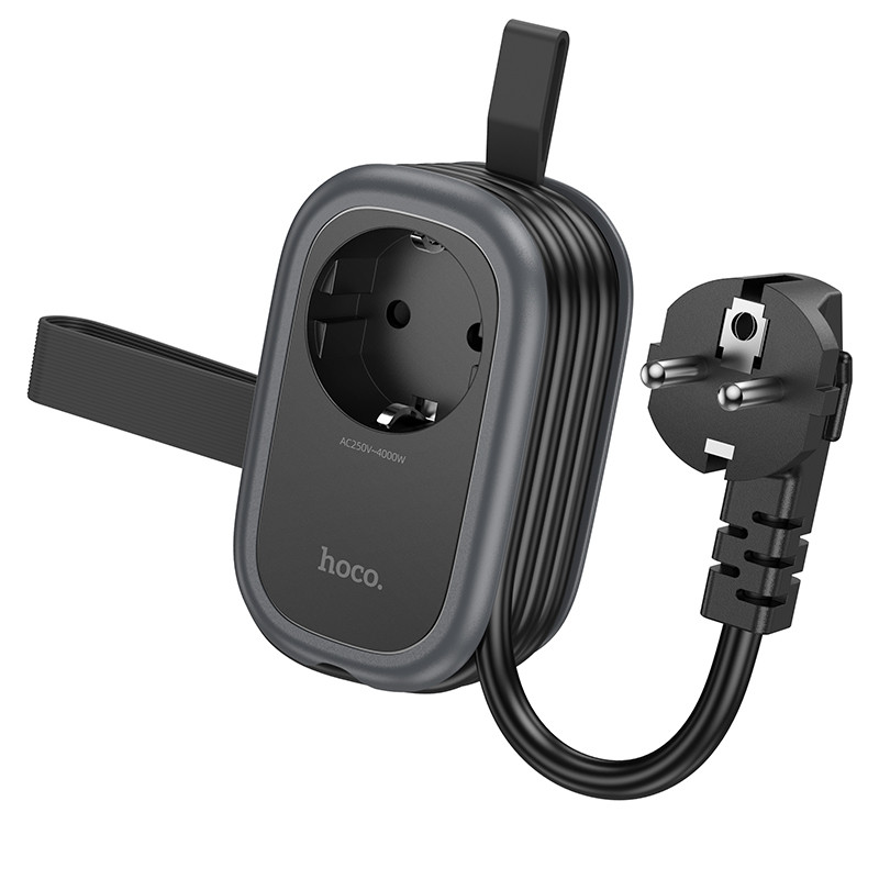 Подовжувач мережевий переноска 1.1 м на 1 розетку + 2USB/1Type-C HOCO NS6 |4000W| Чорний