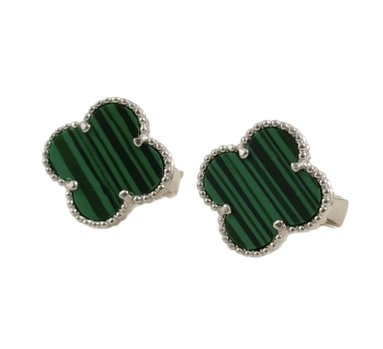 Срібні сережки з малахітом "Конюшина" (Арт.22311460034), фото 1