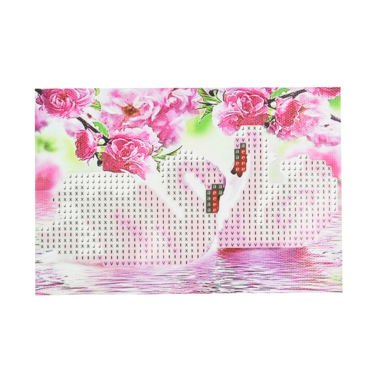 Алмазна мозаїка Пара лебедів серед рожевих квітів без підрамника 10х15 см Strateg (YAB26246), фото 1