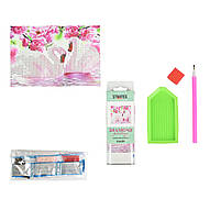 Алмазна мозаїка Пара лебедів серед рожевих квітів без підрамника 10х15 см Strateg (YAB26246), фото 2