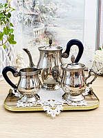 Вінтажний посріблений чайний сервіз, чайник, молочник, цукорниця, сріблення, Німеччина