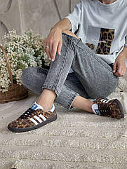 Неймовірні кросівки жіночі шкіряні Adidas Samba Кросівки адідас самба леопардовий принт на низькій підошві