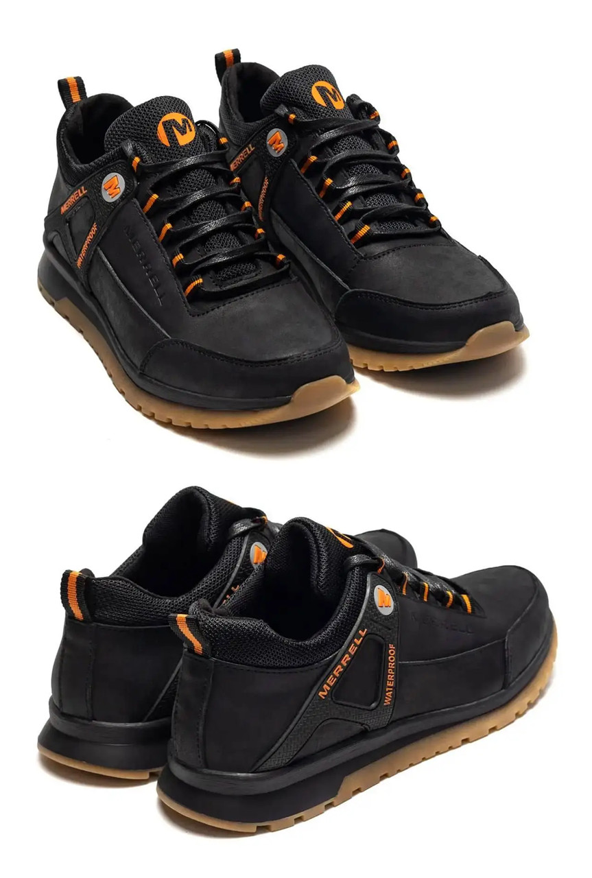 Чоловічі шкіряні кросівки Merrell Clasic, чоловічі шкіряні кеди мегел чорні. Чоловіче взуття