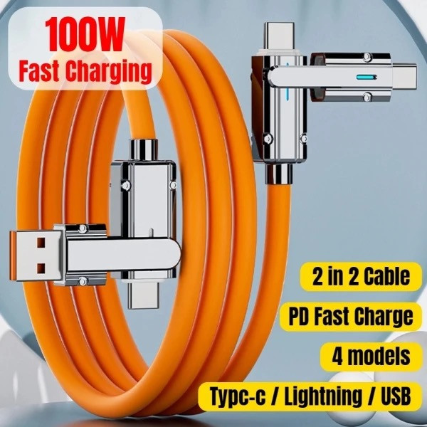 Універсальний зарядний кабель 4-в-1 з USB, Type-C та Lightning помаранчевий