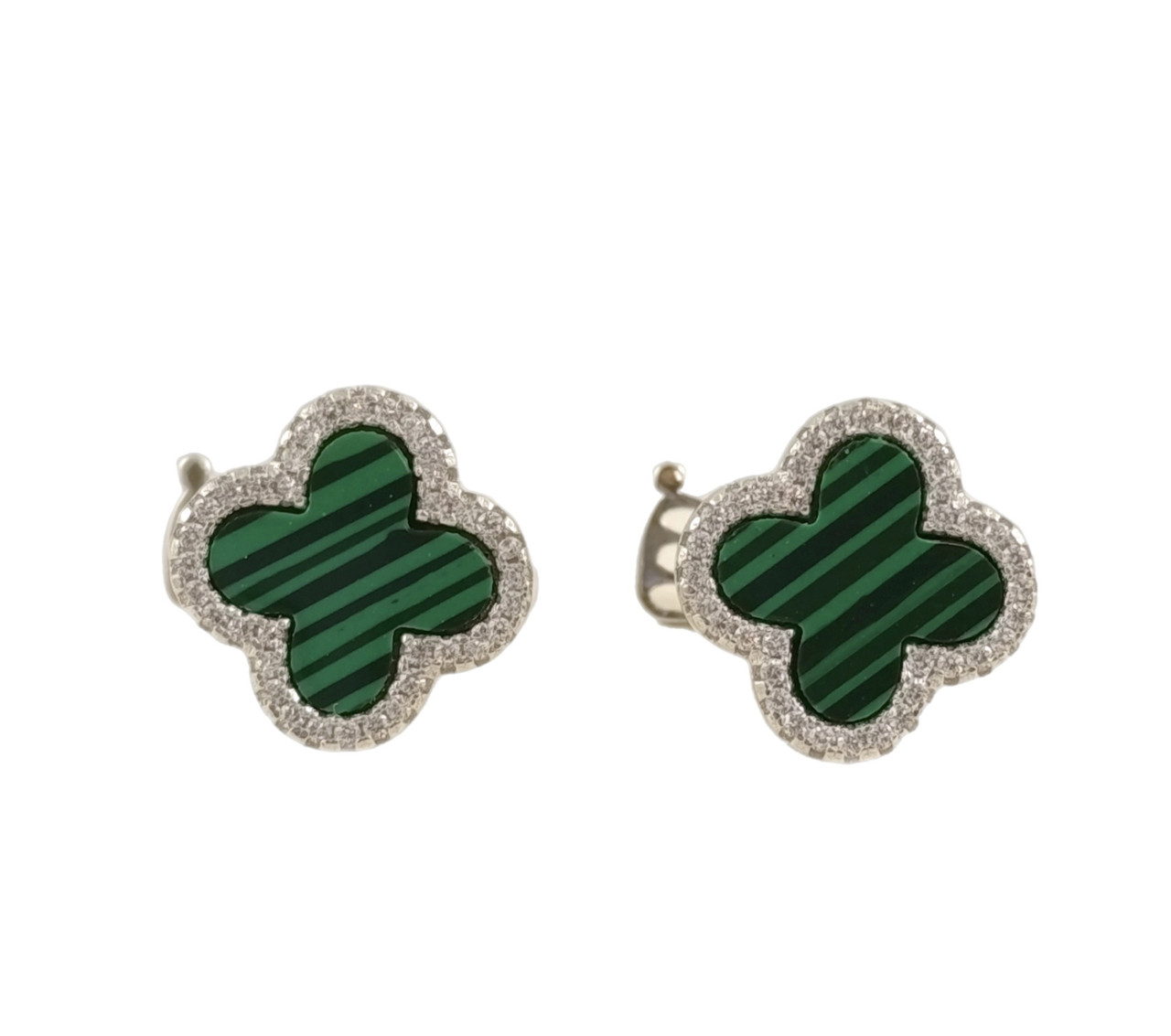 Срібні сережки з малахітом і цирконієм "Конюшина" (Арт.22311487034), фото 1