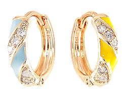 Сережки Xuping колір 18K колечка «Візерунок з кристалами і жовто-блакитною емаллю»