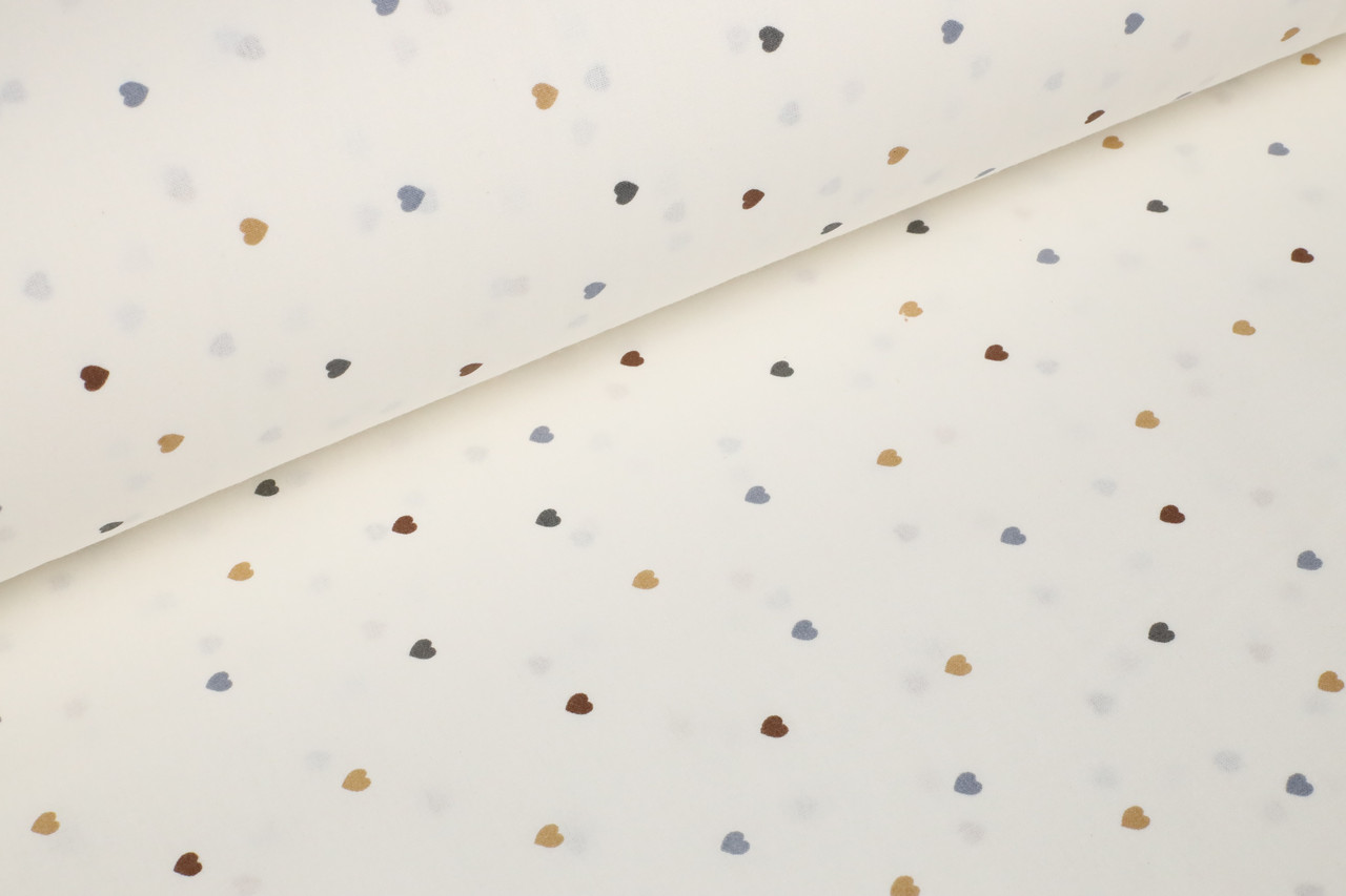 Ранфорс Дрібні сердечка сірі, коричневі, гірчичні на білому