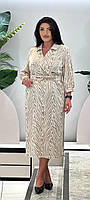 Плаття атласне міді 3/4 рукав бежеве з білим Жіночі атласні сукні великих і малих розмірів,Туречина батал