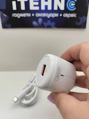 Мережевий ЗП XO L112 Type-C QC18W зі світлодіодом (Білий), фото 4