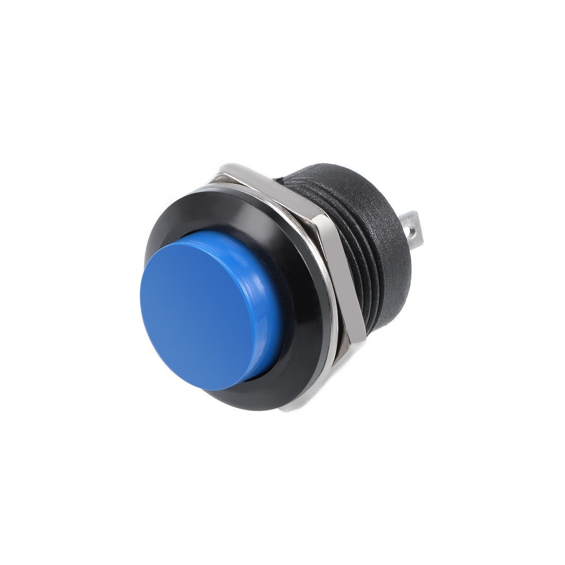 Кнопка без фіксації 16мм R13-507, синя, на замикання, 3A, 2pin, OFF-(ON), гайка