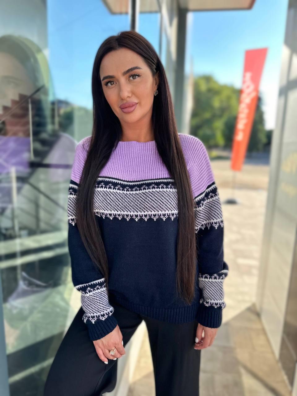 Стильний жіночий теплий светр із візерунком напіввовна, фото 1