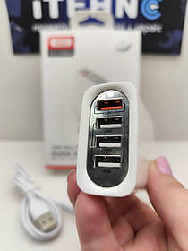 Мережевий ЗП XO L100 Type-C 4USB (1USB QC3.0+3USB 2.4A) Швидка зарядка EU (Білий)