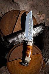 Ніж ручної роботи для полювання та риболовлі туристичний «Архар #1» зі шкіряними піхвами сталь 95х18/58 HRC.