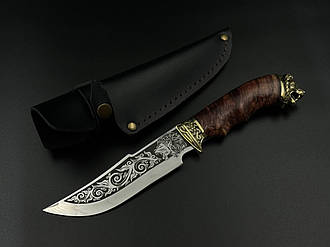 Ніж ручної роботи мисливський «Лев #2» зі шкіряними піхвами сталь 95х18/58 HRC.