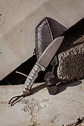 Ніж ручної роботи для полювання та риболовлі туристичний «Аспид #1» з шкіряними піхвами сталь ШХ15/60 HRC.