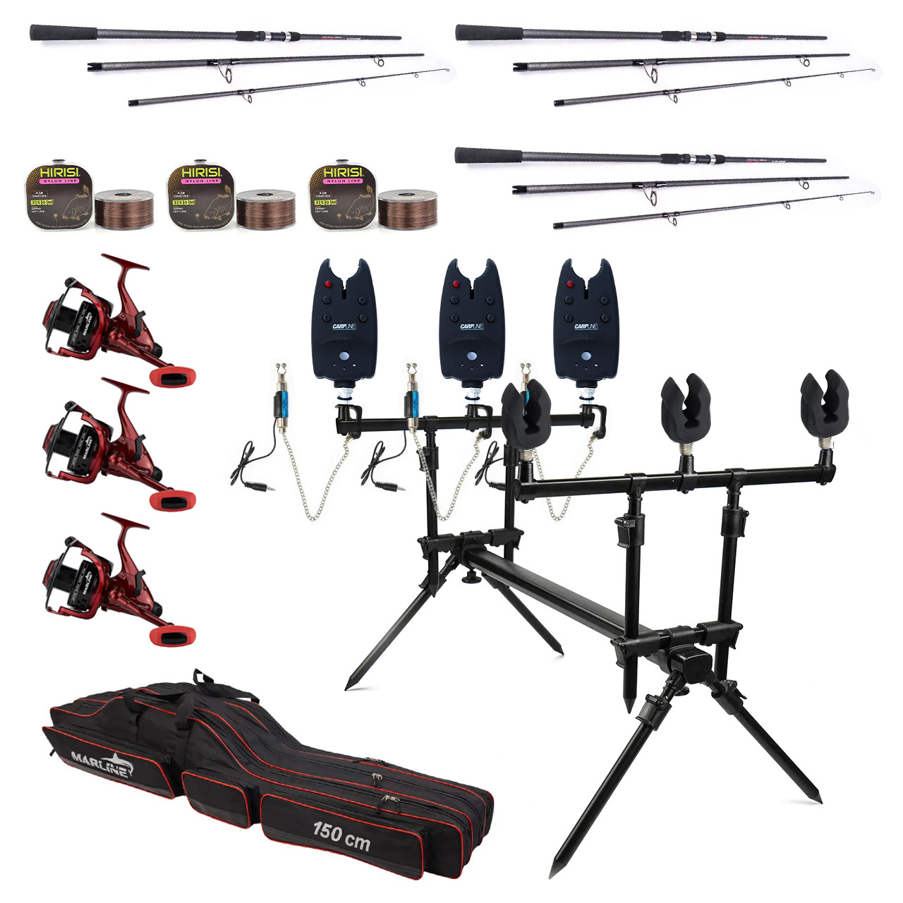Карповий набір Вудилища Weida Carp 3,30 м + котушки + Род Под на 3 Вудилища + Свінгери + Сигналізатори