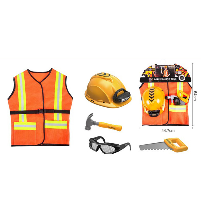 Набір іграшкових інструментів жилет, каска, молоток, пила, окуляри T022, фото 1
