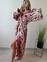 Жіночий теплий бежевий халат із поясом і капюшоном довгий, фото 4