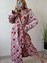 Жіночий теплий бежевий халат із поясом і капюшоном довгий, фото 5