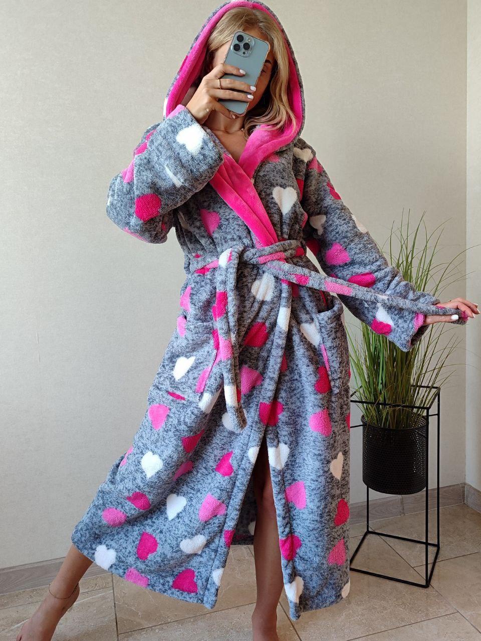 Жіночий довгий махровий халат із поясом серця Туреччина