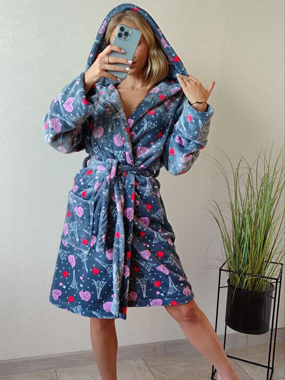 Хіт 2025 теплий короткий халат із серцями та капюшоном
