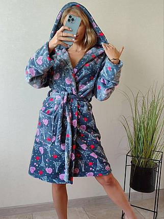 Хіт 2025 теплий короткий халат із серцями та капюшоном, фото 1