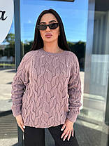 Теплий жіночий в'язаний светр із візерунком коса шерсть, фото 2