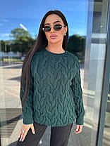 Теплий жіночий в'язаний светр із візерунком коса шерсть, фото 3