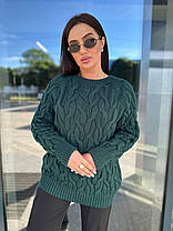Теплий жіночий в'язаний светр із візерунком коса шерсть, фото 4