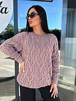 Теплий жіночий в'язаний светр із візерунком коса шерсть, фото 5