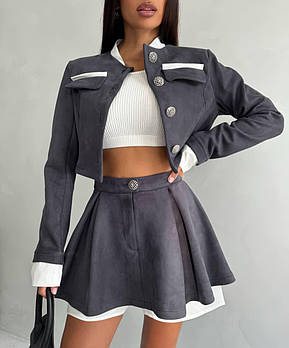 Костюм жіночий трендовий із замши юбка і пиджак