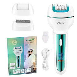 Епілятор для обличчя і тіла VGR V-732 3 в 1 електробритва, епілятор, шліфування ступень, бездротова Зелена