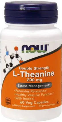 L-теанін NOW Double Strenght L-Theanine 200 mg 60 капс, фото 1