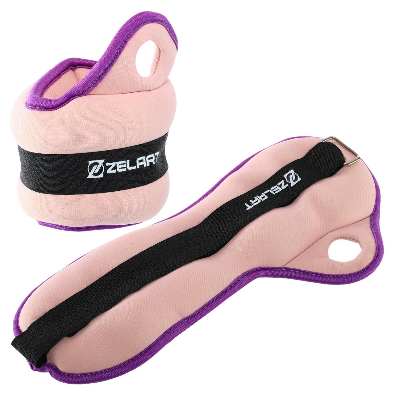 Регульований манжет-обважнювач для рук Zelart FI-1965-1 з фіксацією на великому пальці 2x0,5 кг. Рожево-фіолетовий