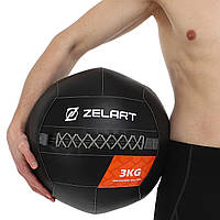 Медичний набивний волбол м'яч Zelart Wall Ball TA-7822-3 для кросфіту та фітнесу 3 кг d 33 см.