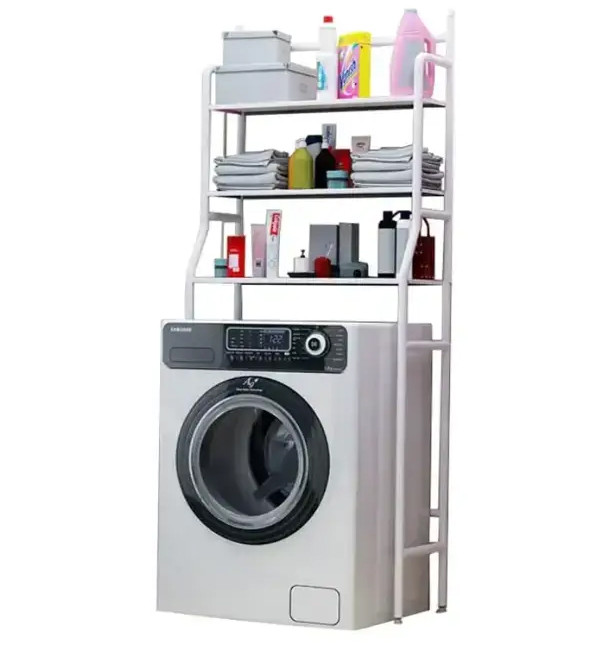 Полиця стелаж над пральною машиною на 3 полиці, етажерка для ванної сталевий каркас 160х65х25см біла