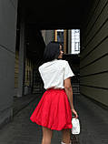 Червона коротка жіноча спідниця-балон із котону, фото 3