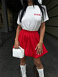 Червона коротка жіноча спідниця-балон із котону, фото 4