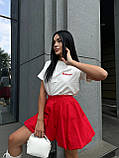 Червона коротка жіноча спідниця-балон із котону, фото 7