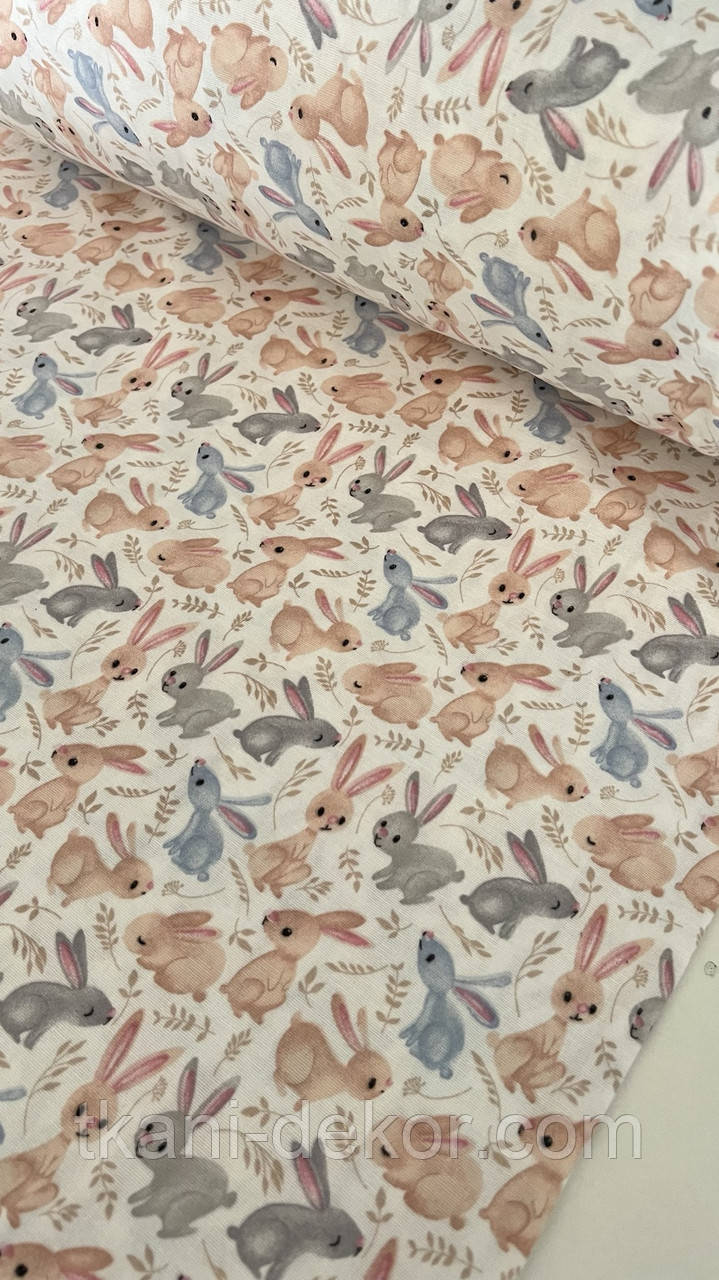 Фланель Зайчата блакитні і сірі, фото 1