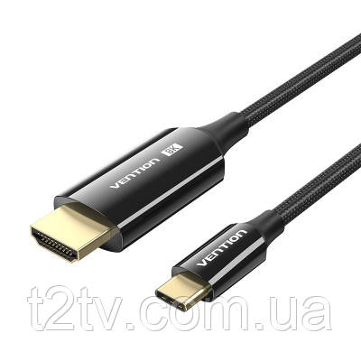 Кабель мультимедійний USB-C 3.1 to HDMI 1.8m 8K 60 Гц Zinc Alloy TPE Black Vention (CRCBAC)